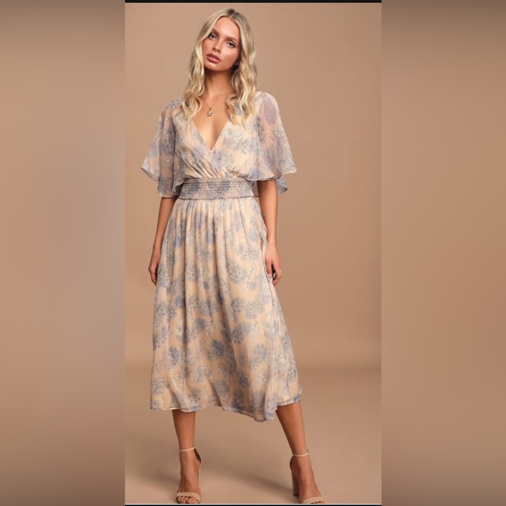 Floral print ruffle midi dress